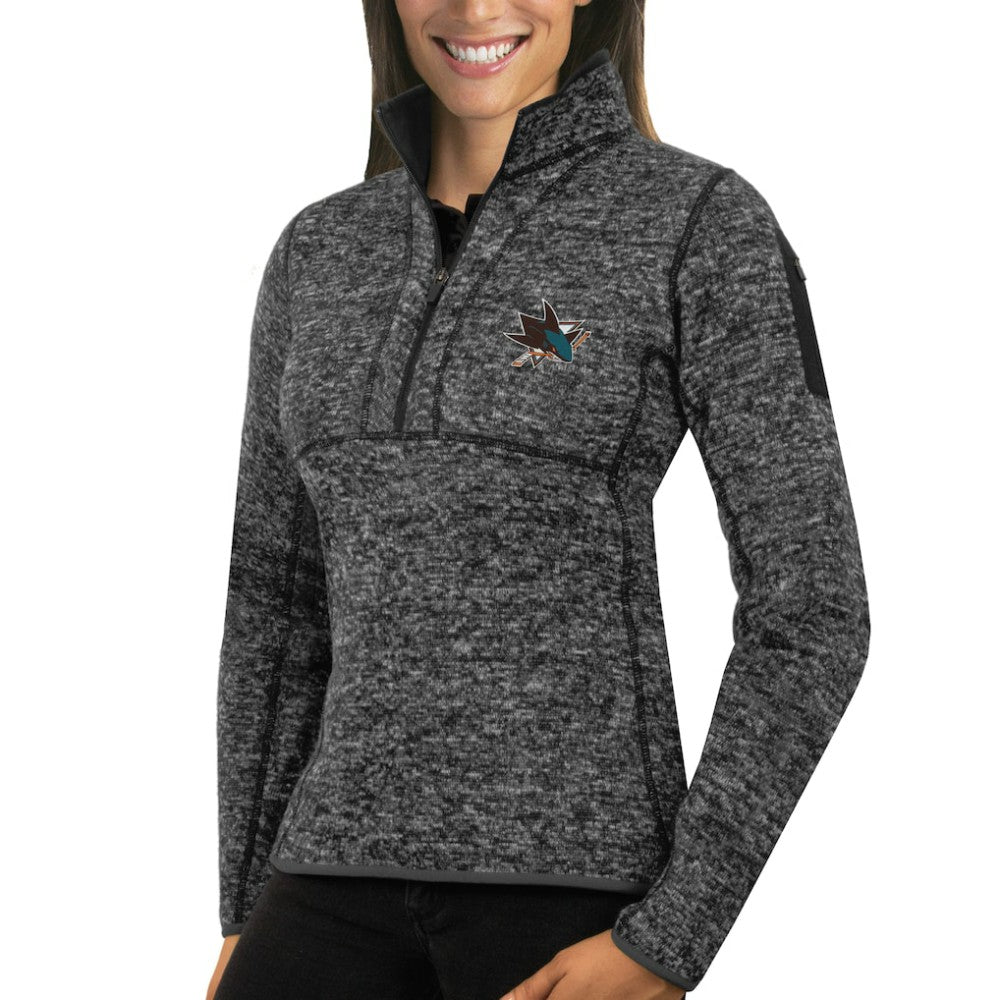 NHL Charcoal San Jose Sharks Antigua Women's Fortune Half-Zip Sweatshirt