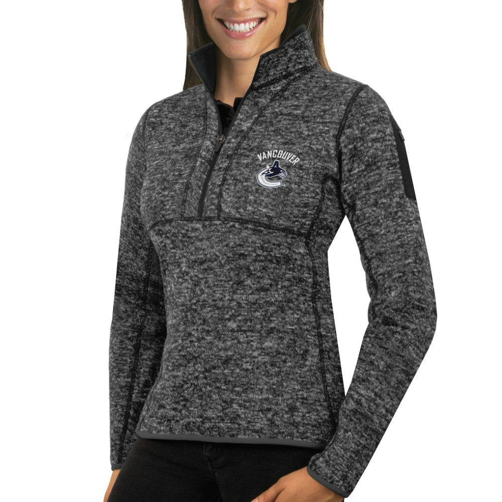 NHL Charcoal Vancouver Canucks Antigua Women's Fortune Half-Zip Sweatshirt