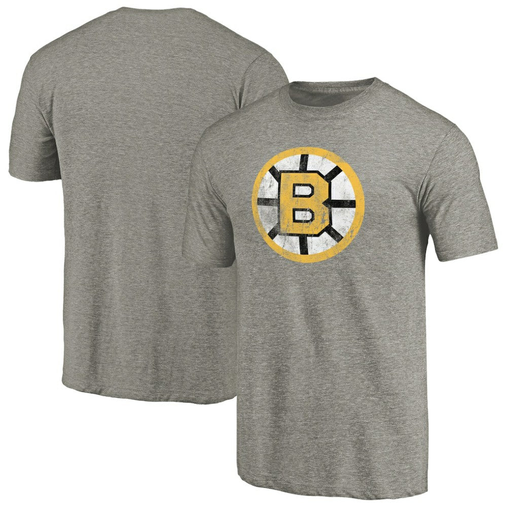 NHL Ash Boston Bruins Throwback Logo 1989-1990 Tri-Blend T-Shirt