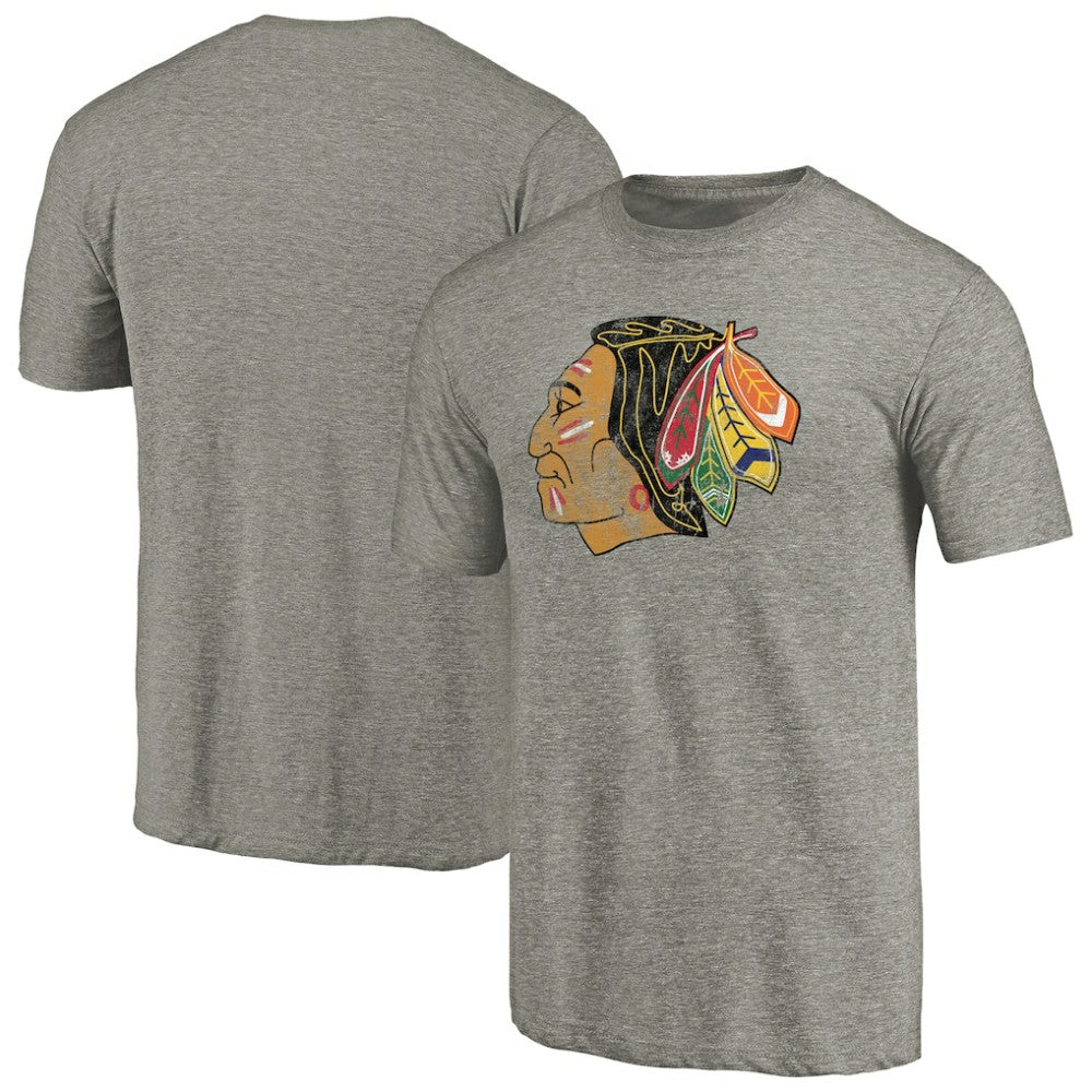 NHL Ash Chicago Blackhawks Throwback Logo 1960-1961 Tri-Blend T-Shirt