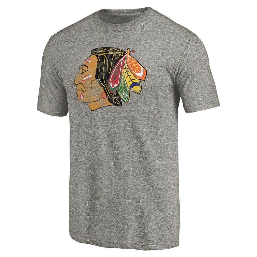 NHL Ash Chicago Blackhawks Throwback Logo 1960-1961 Tri-Blend T-Shirt