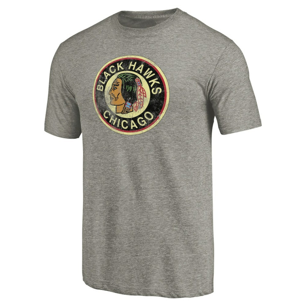 NHL Ash Chicago Blackhawks Throwback Logo 1937-1938 Tri-Blend T-Shirt