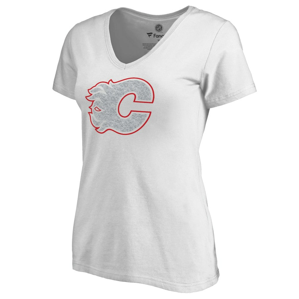 NHL White Calgary Flames Women's Whiteout V-Neck T-Shirt