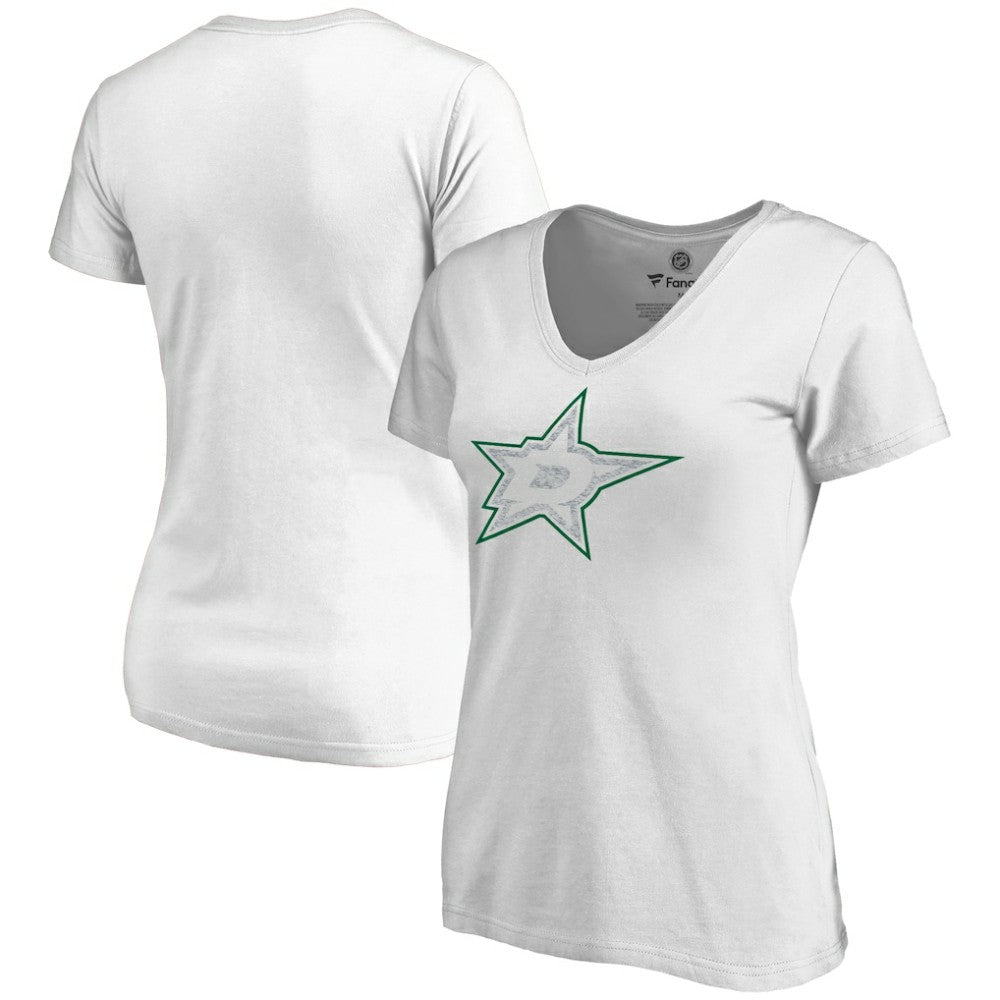 NHL White Dallas Stars Women's Whiteout V-Neck T-Shirt
