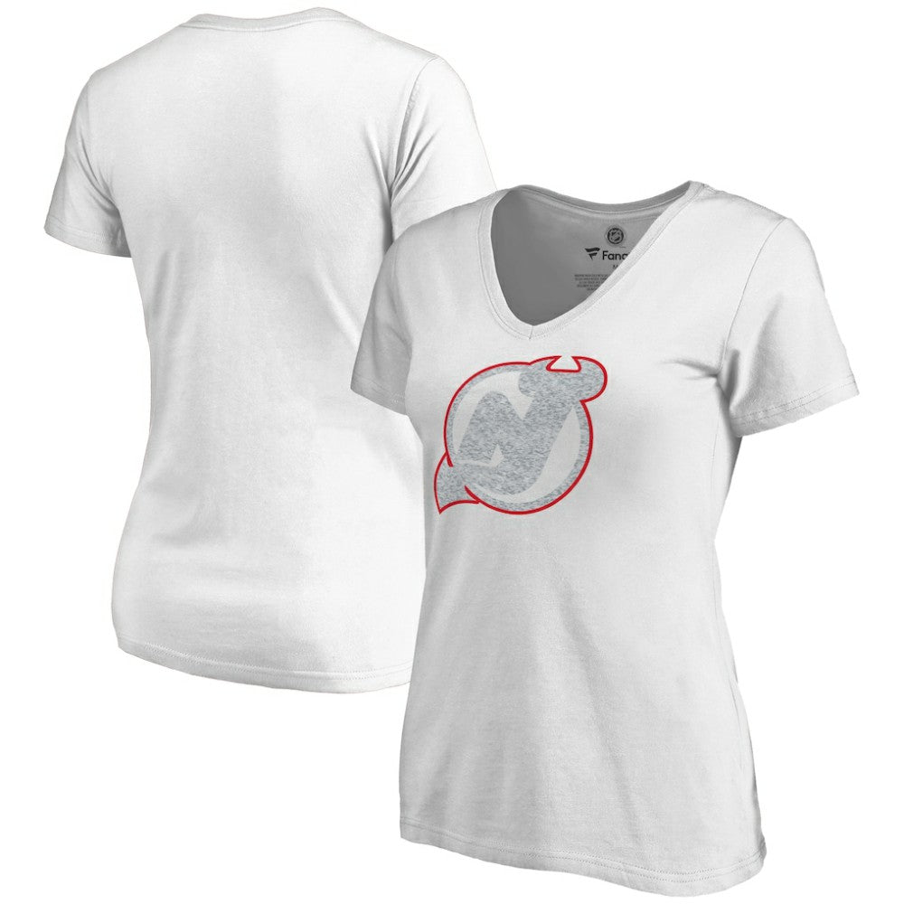 NHL White New Jersey Devils Women's Whiteout V-Neck T-Shirt