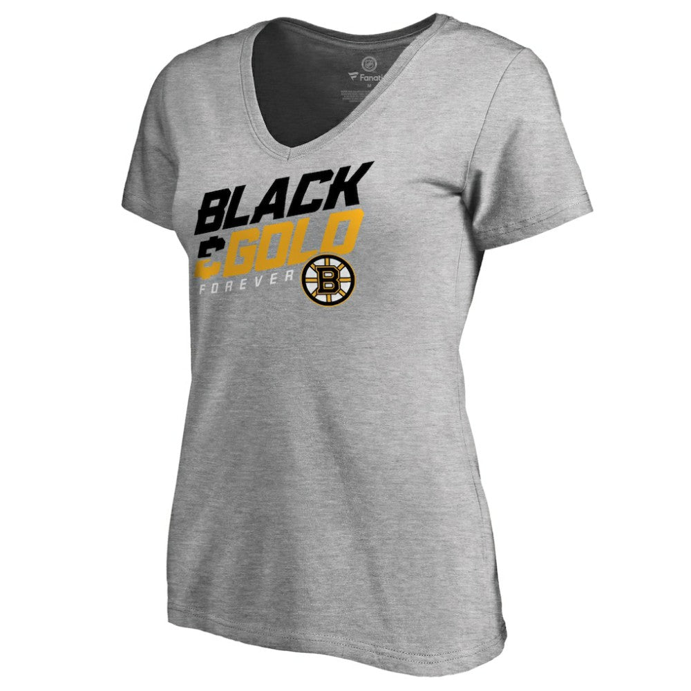 NHL ash Boston Bruins Women's Hometown Collection Black & Gold V-Neck T-Shirt