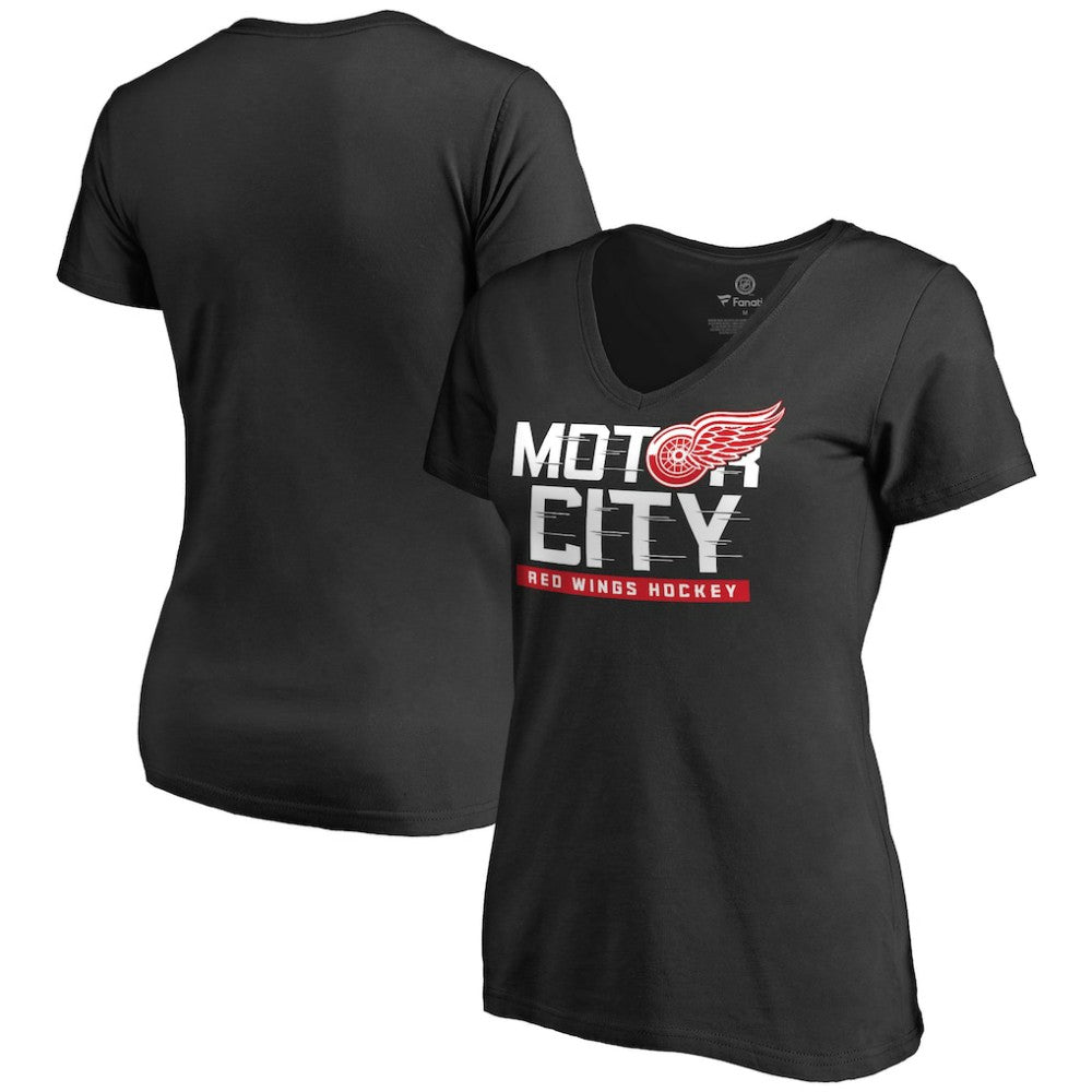 NHL Black Detroit Red Wings Women's Hometown Collection Motor City V-Neck T-Shirt