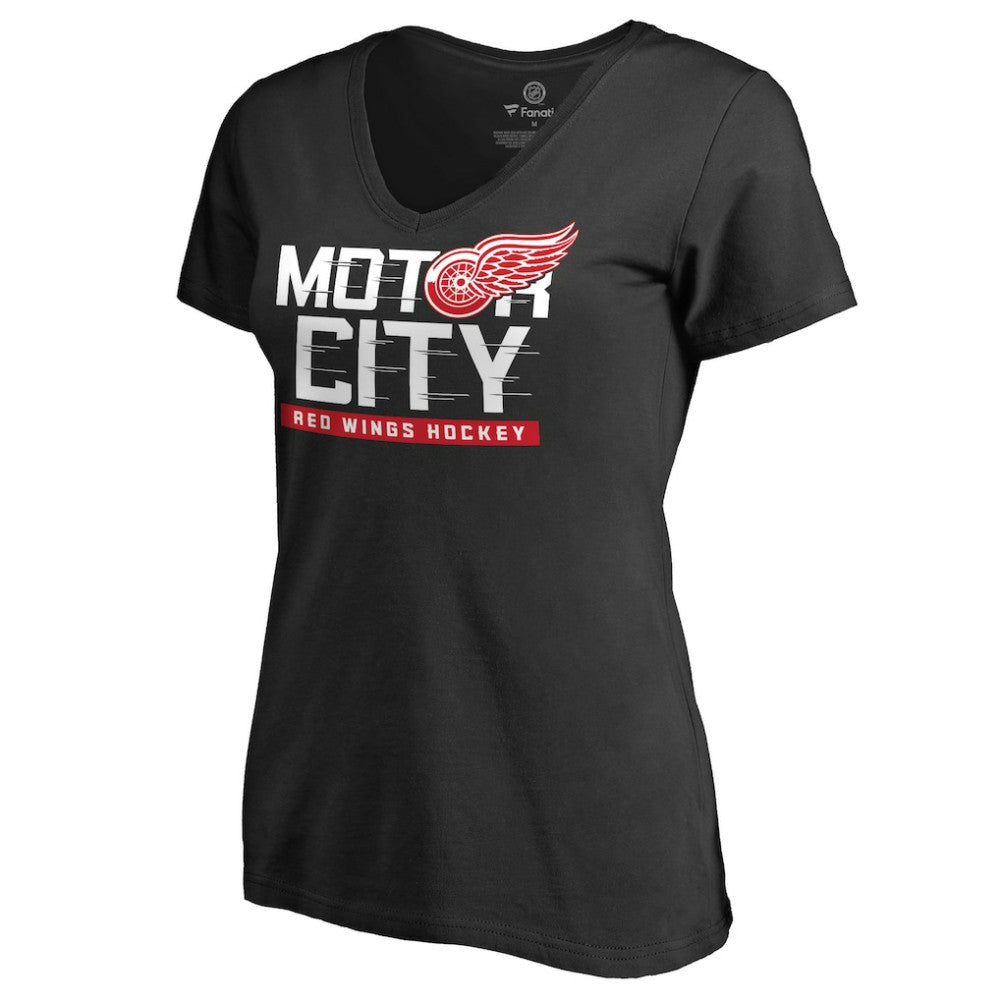 NHL Black Detroit Red Wings Women's Hometown Collection Motor City V-Neck T-Shirt