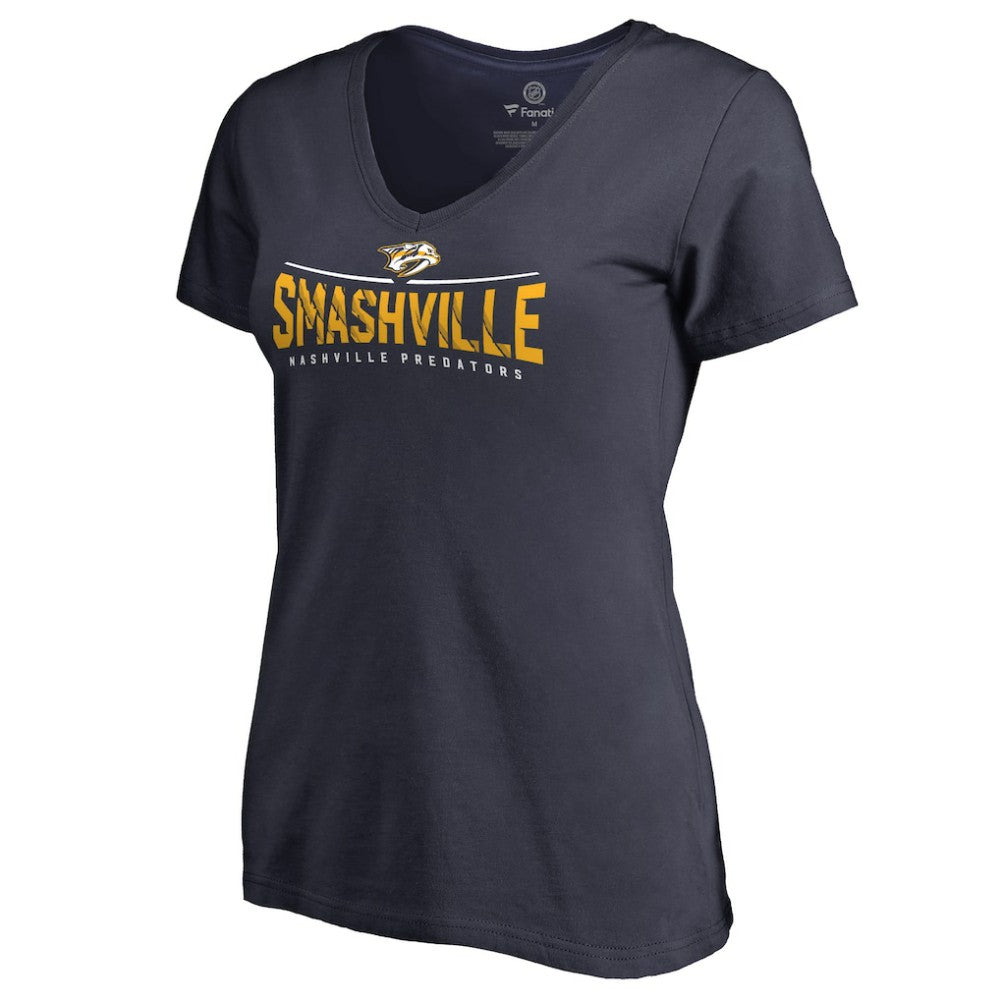 NHL Navy Nashville Predators Women's Hometown Collection Smashville V-Neck T-Shirt