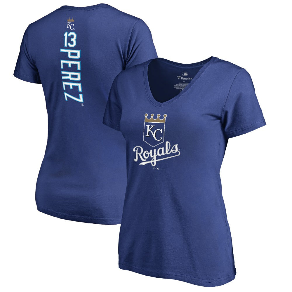 MLB Salvador Perez Kansas City Royals Women's Backer V-Neck T-Shirt