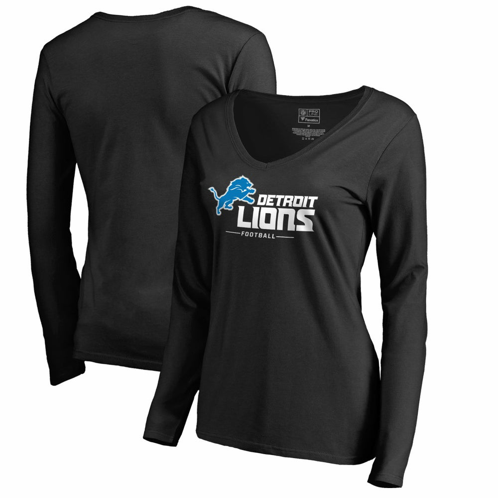 Women's Team Lockup V-Neck Long Sleeve T-Shirt - Detroit Lions