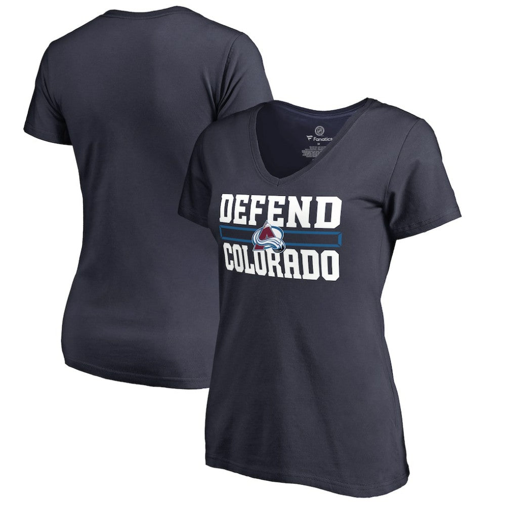 NHL Navy Colorado Avalanche Women's Hometown Collection Defend V-Neck T-Shirt