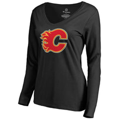 NHL Black Calgary Flames Women's Primary Logo Long Sleeve T-Shirt