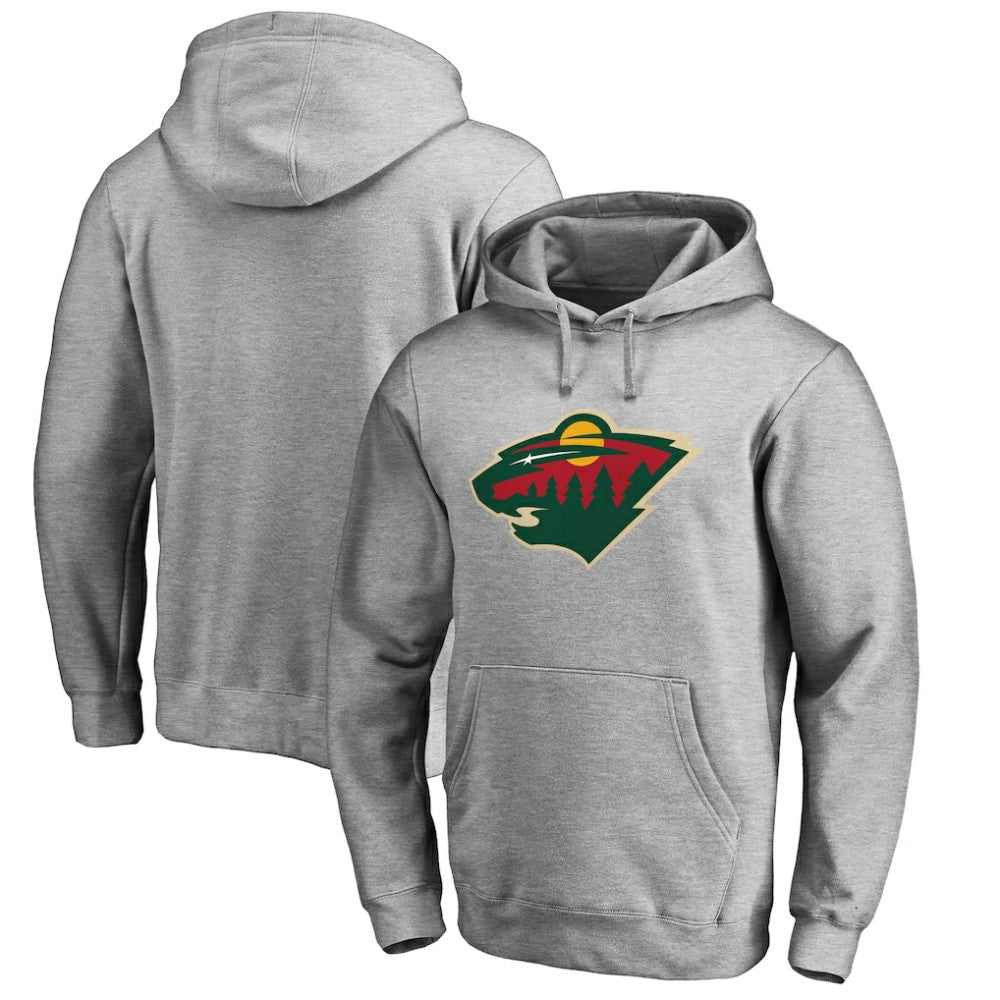 NHL Heather Gray Minnesota Wild Primary Team Logo Fleece Fitted Pullover Hoodie