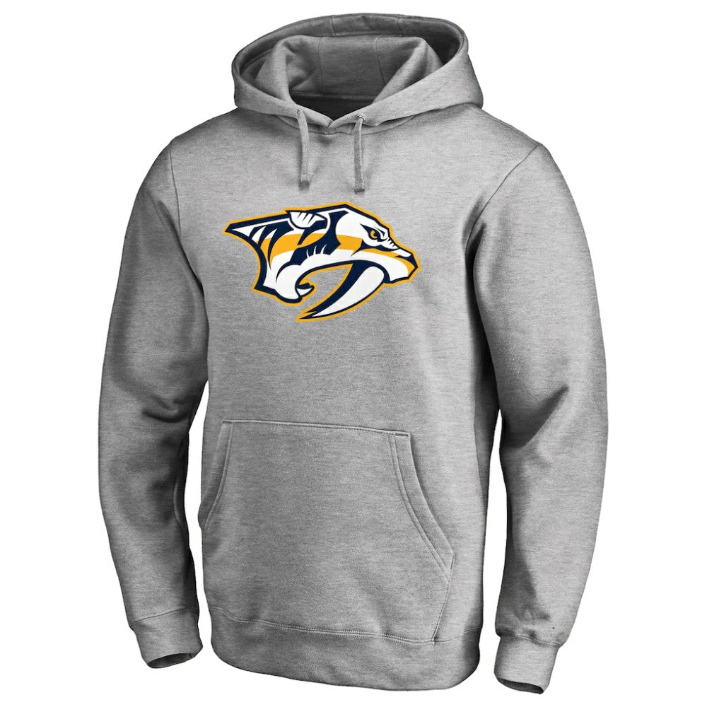 NHL Heather Gray Nashville Predators Primary Team Logo Fleece Fitted Pullover Hoodie
