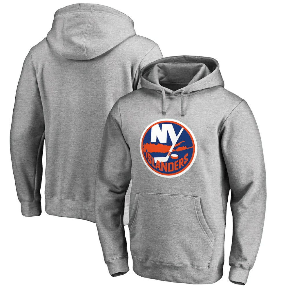 NHL Heather Gray New York Islanders Primary Team Logo Fleece Fitted Pullover Hoodie