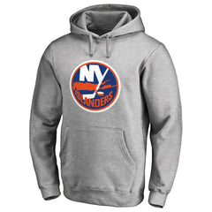 NHL Heather Gray New York Islanders Primary Team Logo Fleece Fitted Pullover Hoodie