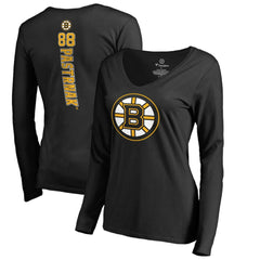 NHL Black David Pastrnak Boston Bruins Women's Backer V-Neck Long Sleeve T-Shirt