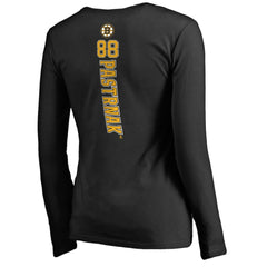 NHL Black David Pastrnak Boston Bruins Women's Backer V-Neck Long Sleeve T-Shirt
