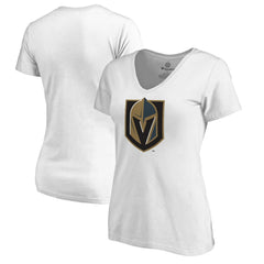 NHL White Vegas Golden Knights Women's Alternate Primary Logo V-Neck T-Shirt