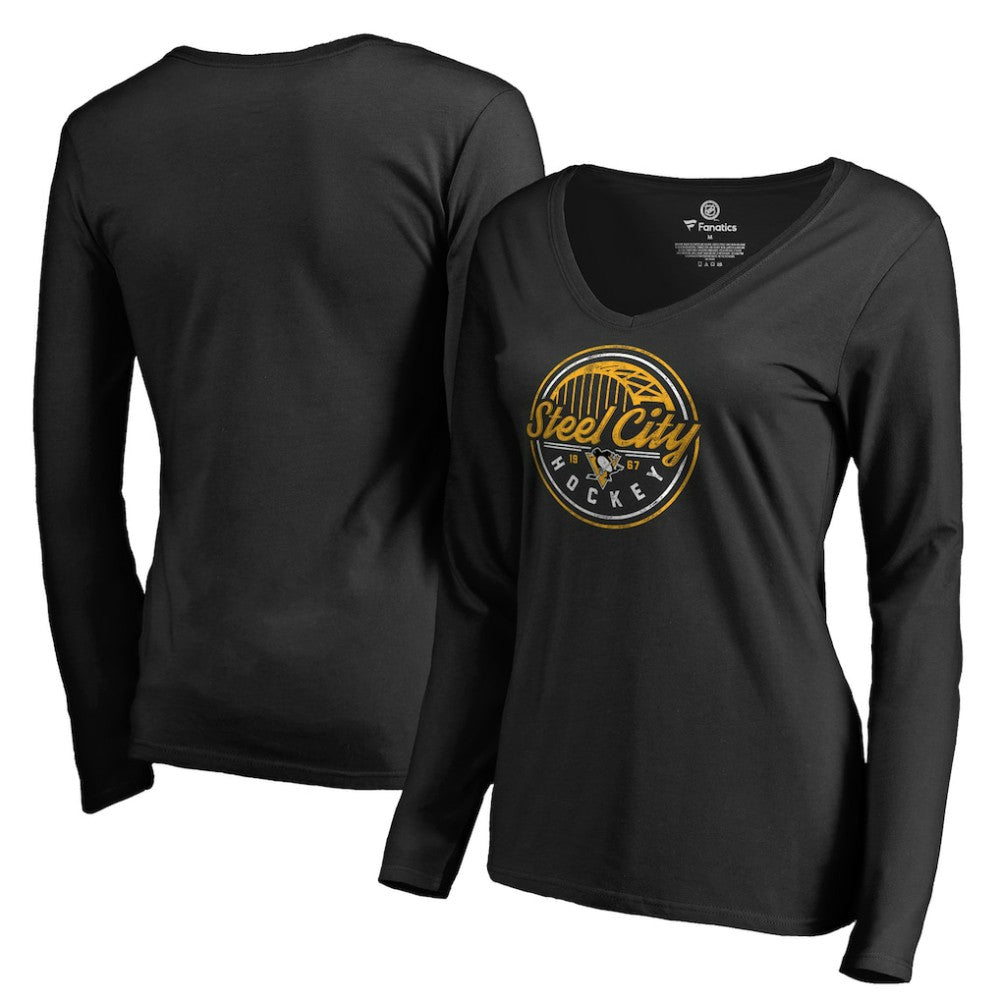 NHL Black Pittsburgh Penguins Women's Hometown Collection Steel City Long Sleeve T-Shirt