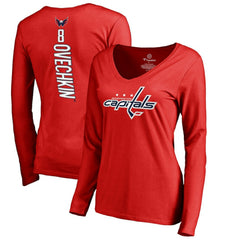 NHL Red Alexander Ovechkin Washington Capitals Women's Backer V-Neck Long Sleeve T-Shirt
