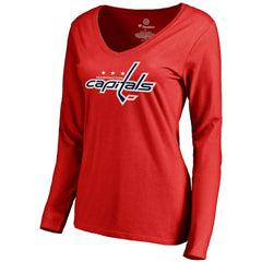 NHL Red Alexander Ovechkin Washington Capitals Women's Backer V-Neck Long Sleeve T-Shirt