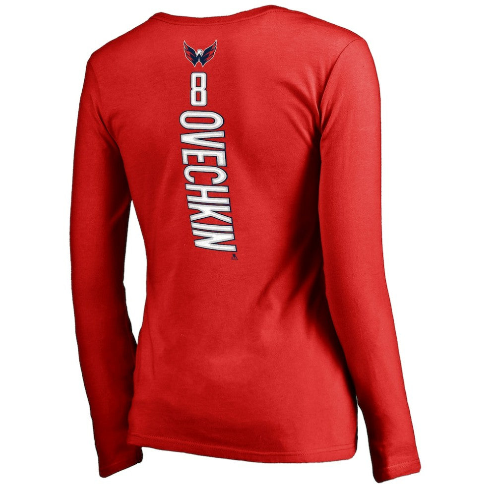 NHL Red Alexander Ovechkin Washington Capitals Women's Backer V-Neck Long Sleeve T-Shirt