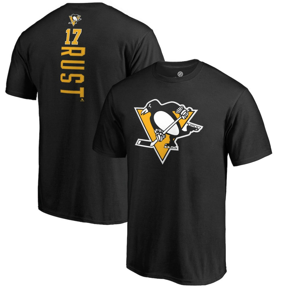 NHL Black Bryan Rust Pittsburgh Penguins Backer Name & Number T-Shirt