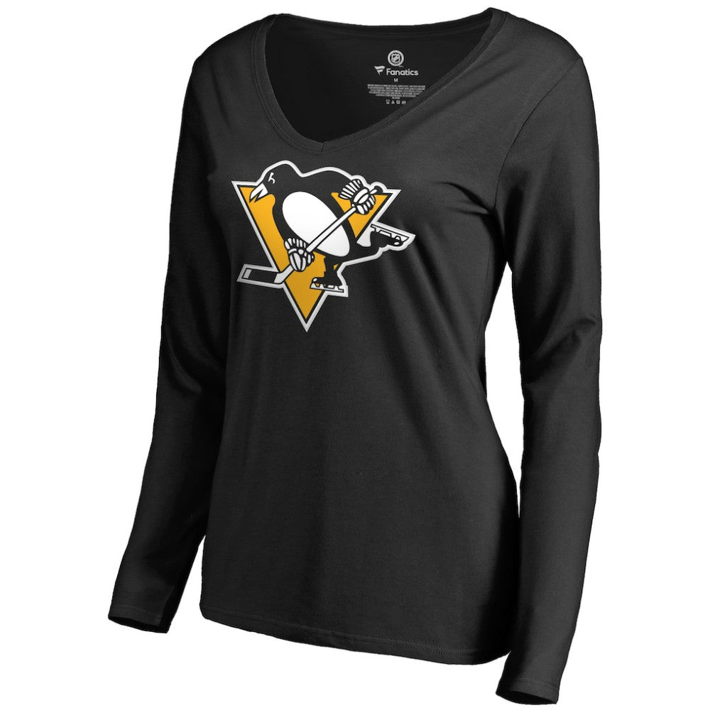 NHL Black Bryan Rust Pittsburgh Penguins Women's Backer Name & Number Long Sleeve V-Neck T-Shirt
