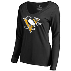 NHL Black Bryan Rust Pittsburgh Penguins Women's Backer Name & Number Long Sleeve V-Neck T-Shirt