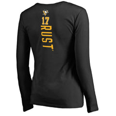 NHL Black Bryan Rust Pittsburgh Penguins Women's Backer Name & Number Long Sleeve V-Neck T-Shirt