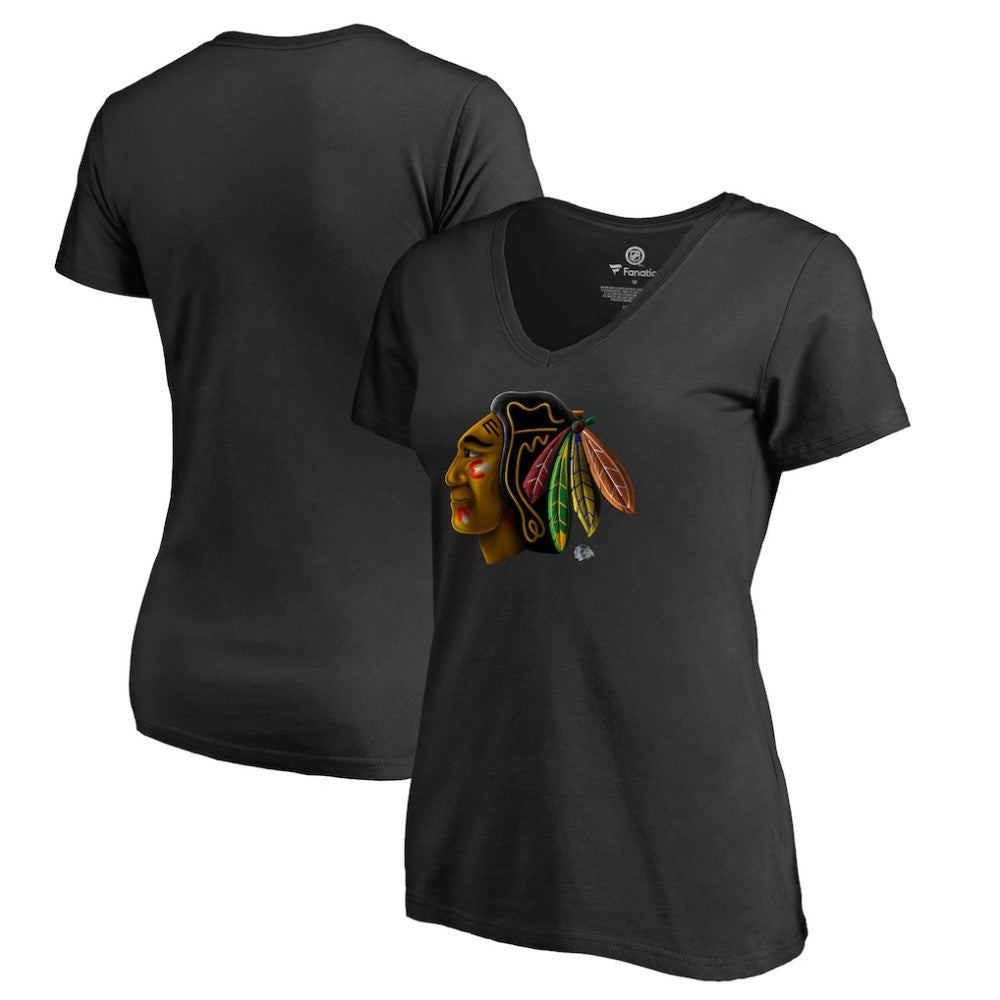 NHL Black Chicago Blackhawks Women's Midnight Mascot V-Neck T-Shirt