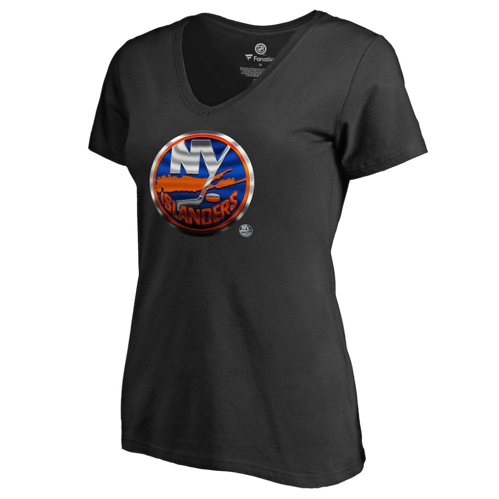 NHL Black New York Islanders Women's Midnight Mascot V-Neck T-Shirt