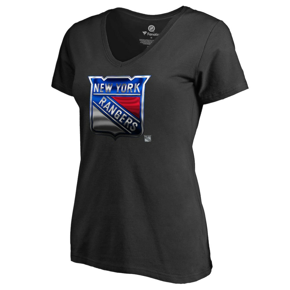 NHL Black New York Rangers Women's Midnight Mascot V-Neck T-Shirt