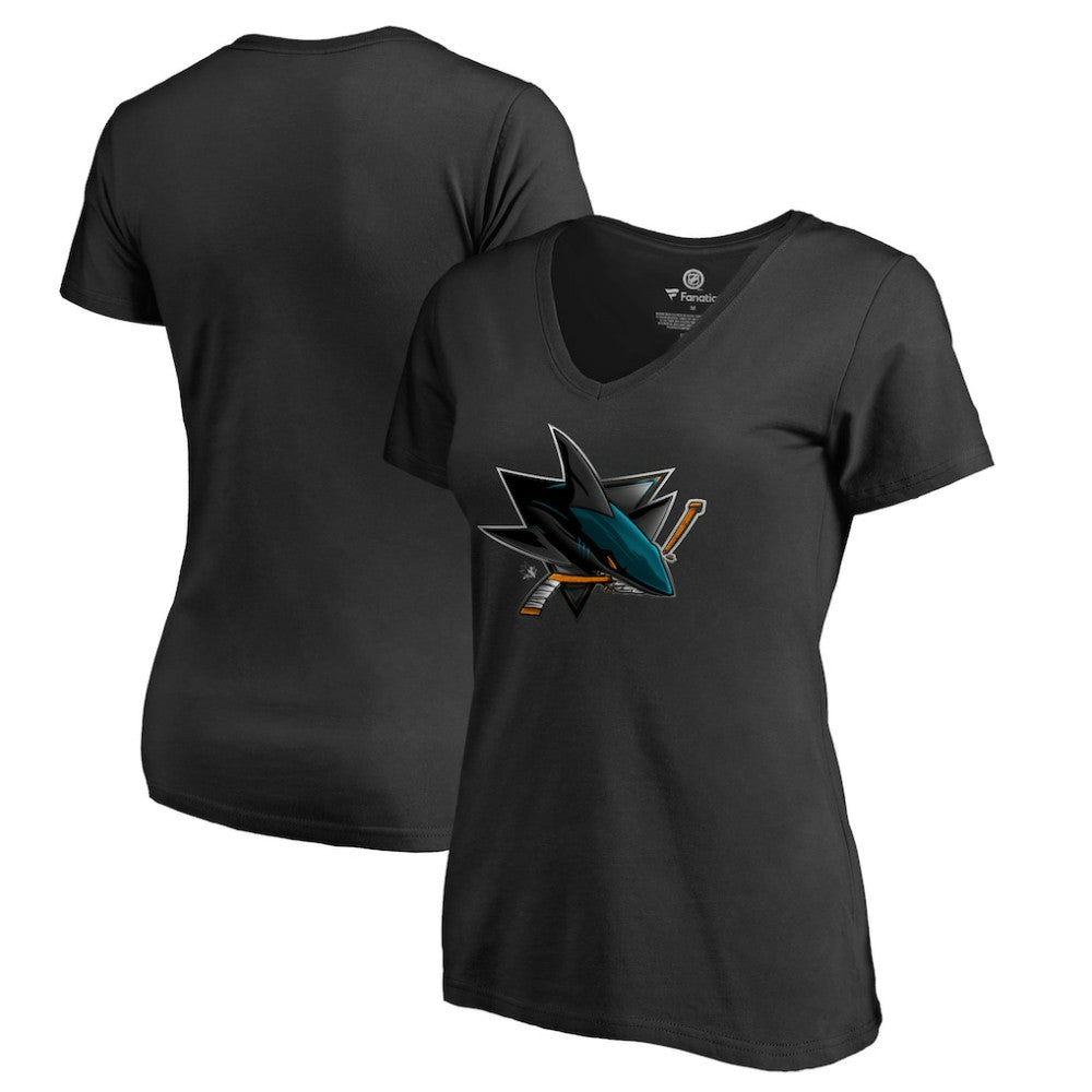 NHL Black San Jose Sharks Women's Midnight Mascot V-Neck T-Shirt