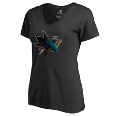 NHL Black San Jose Sharks Women's Midnight Mascot V-Neck T-Shirt