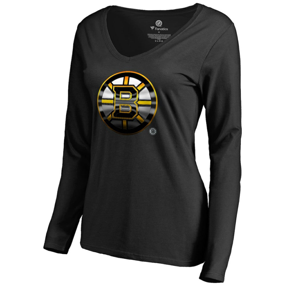 NHL Black Boston Bruins Women's Midnight Mascot Long Sleeve V-Neck T-Shirt