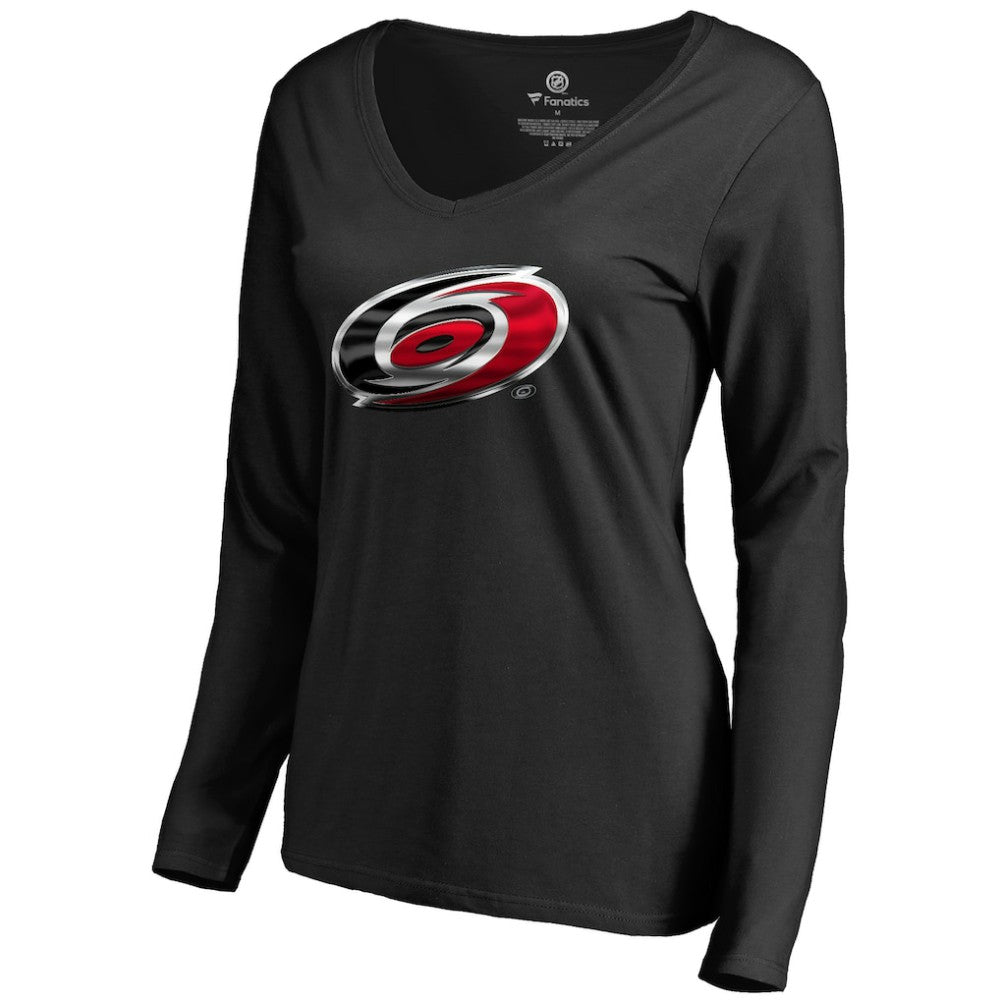 NHL Black Carolina Hurricanes Women's Midnight Mascot Long Sleeve V-Neck T-Shirt