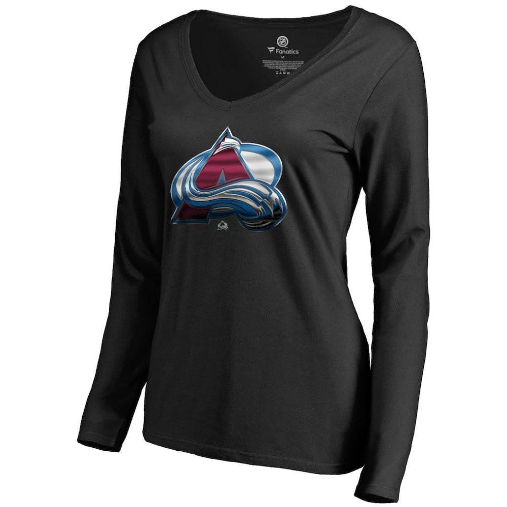 NHL Black Colorado Avalanche Women's Midnight Mascot Long Sleeve V-Neck T-Shirt