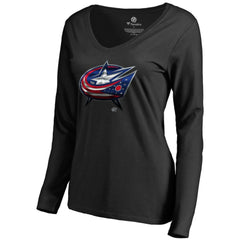 NHL Black Columbus Blue Jackets Women's Midnight Mascot Long Sleeve V-Neck T-Shirt