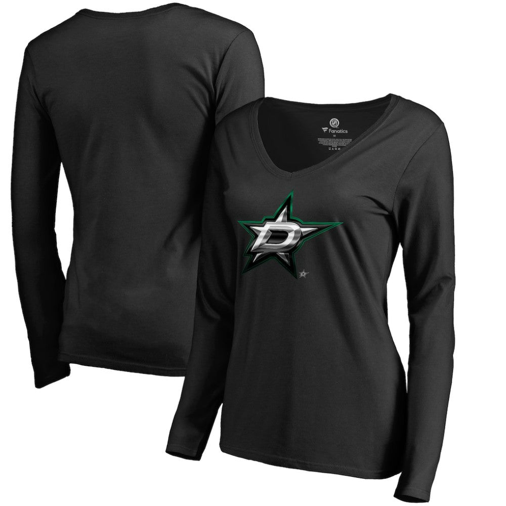 NHL Black Dallas Stars Women's Midnight Mascot Long Sleeve V-Neck T-Shirt