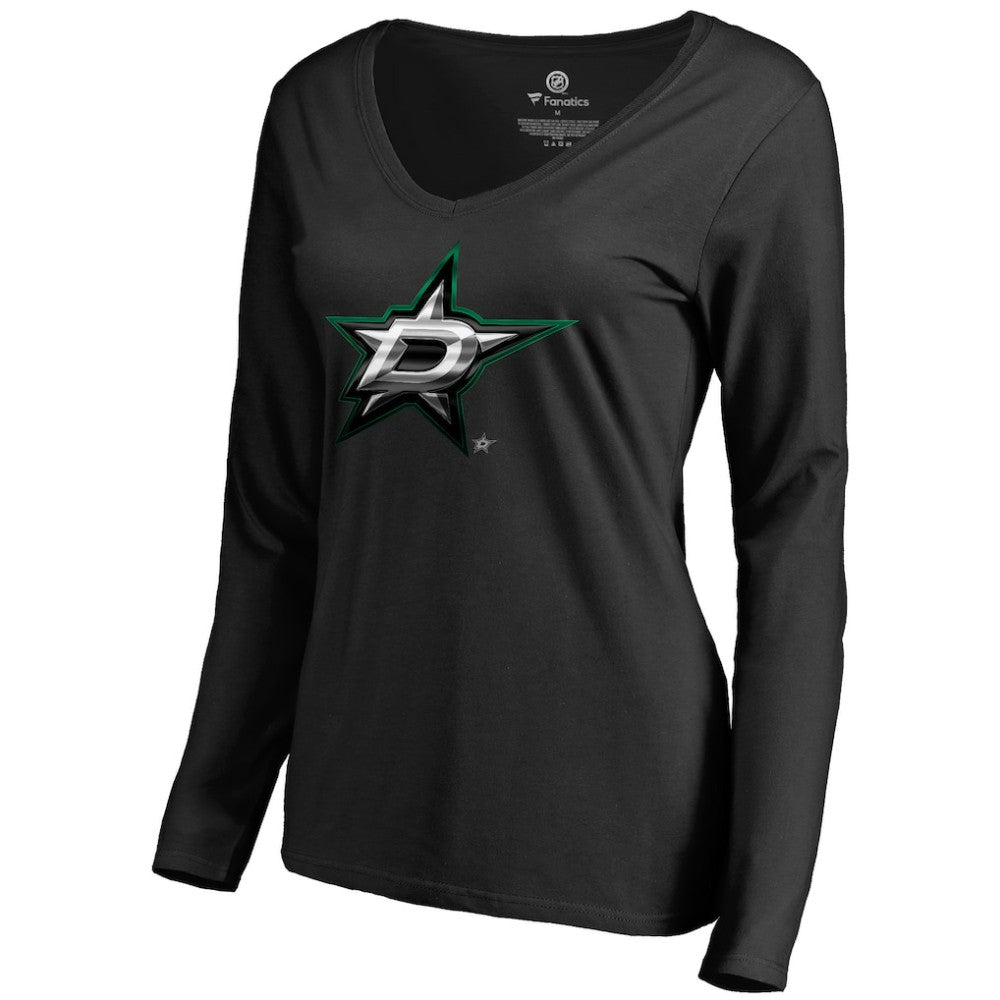 NHL Black Dallas Stars Women's Midnight Mascot Long Sleeve V-Neck T-Shirt