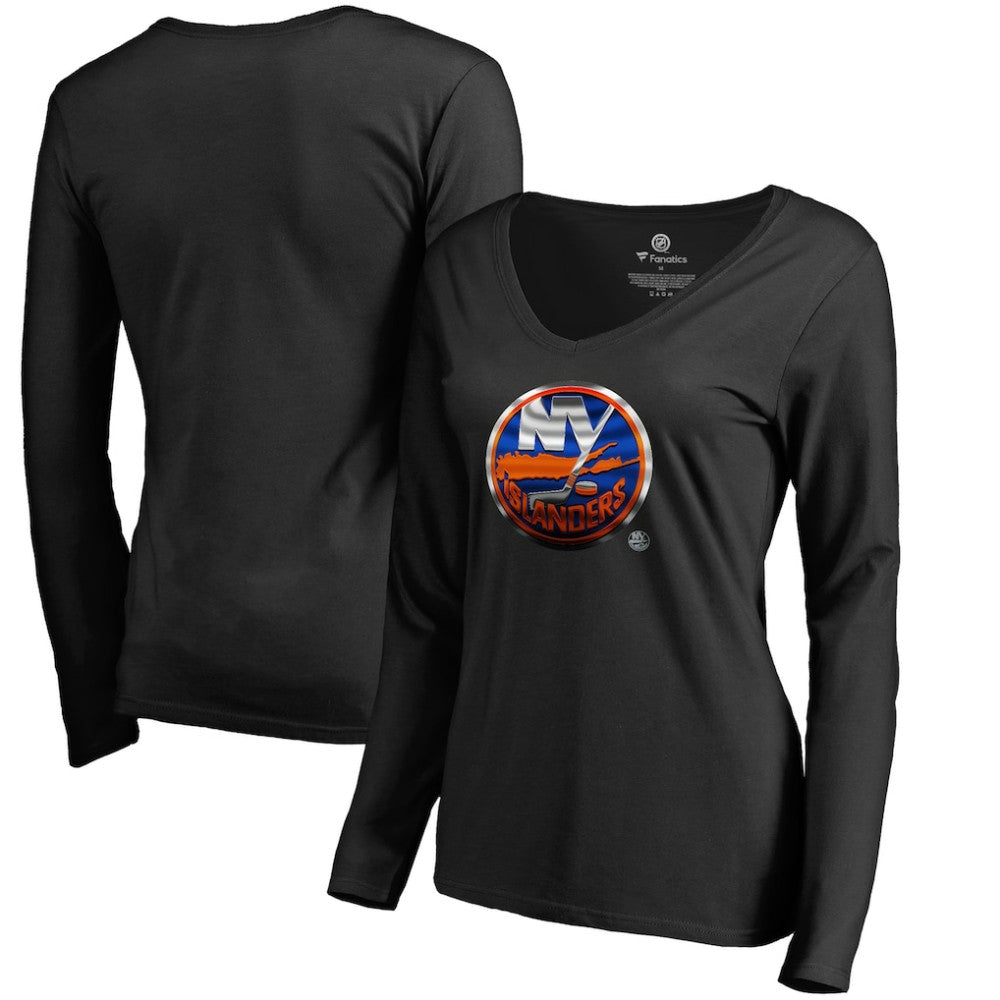 NHL Black New York Islanders Women's Midnight Mascot Long Sleeve V-Neck T-Shirt