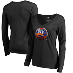 NHL Black New York Islanders Women's Midnight Mascot Long Sleeve V-Neck T-Shirt