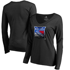 NHL Black New York Rangers Women's Midnight Mascot Long Sleeve V-Neck T-Shirt