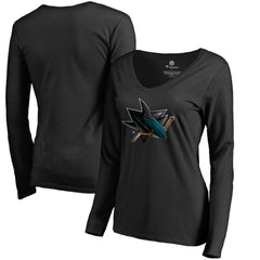 NHL Black San Jose Sharks Women's Midnight Mascot Long Sleeve V-Neck T-Shirt