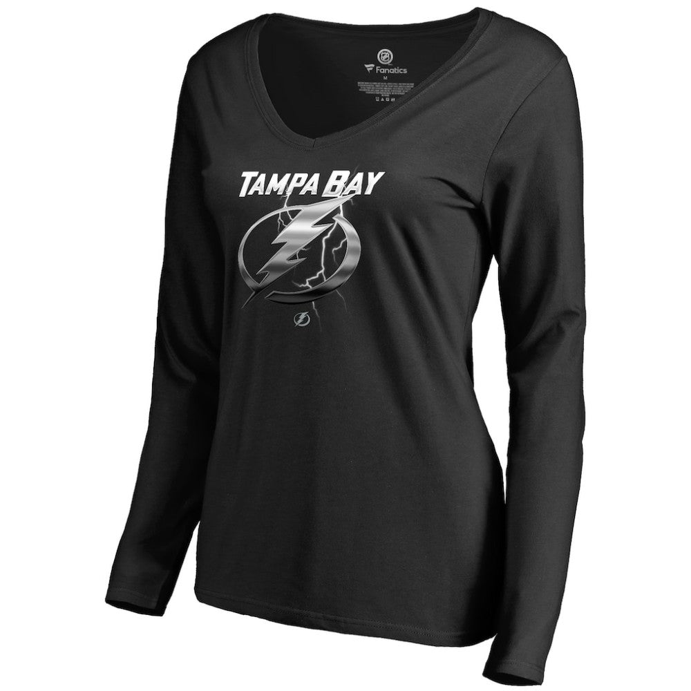 NHL Black Tampa Bay Lightning Women's Midnight Mascot Long Sleeve V-Neck T-Shirt