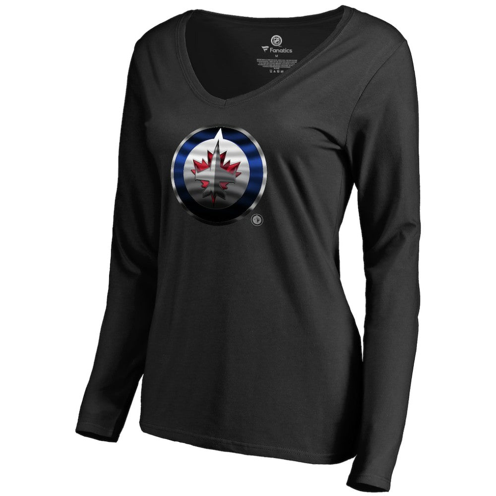 NHL Black Winnipeg Jets Women's Midnight Mascot Long Sleeve V-Neck T-Shirt