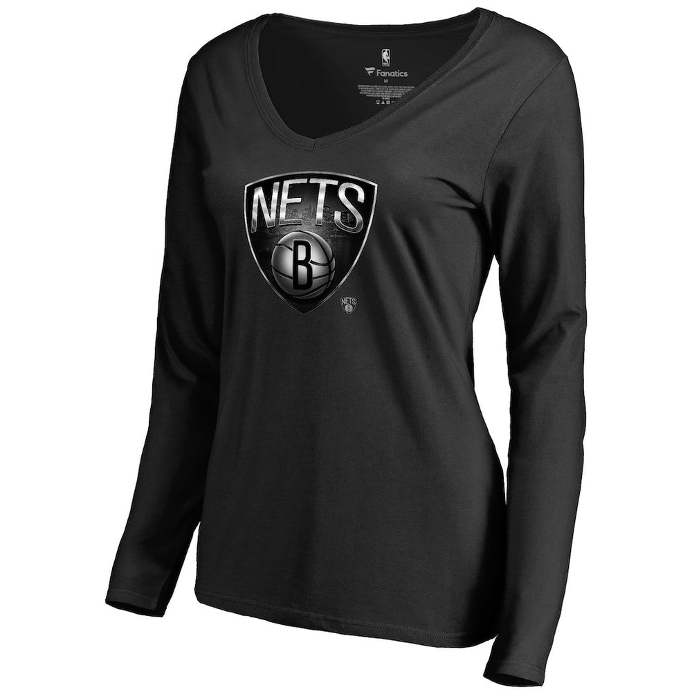 NBA Brooklyn Nets Women's Midnight Mascot Long Sleeve V-Neck T-Shirt